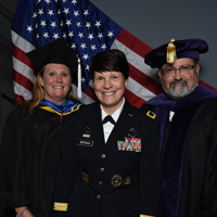 Fort Leavenworth director Katie Ervin, alumna Maj. Gen. Maria Gervais, and Associate Vice President Sean Coleman