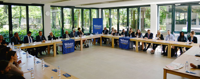The luncheon seminar at Webster Geneva A broad collection of faculty and international visitors at Webster Geneva