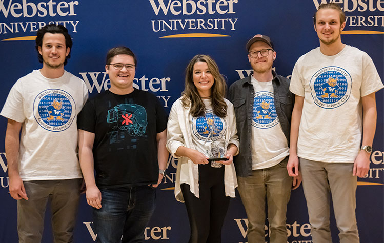 Representatives from the Computer Science Society pictured with the Student Organization of the Year Award