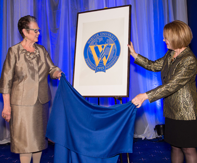 Robb unveiling the new seal with Chancellor Stroble