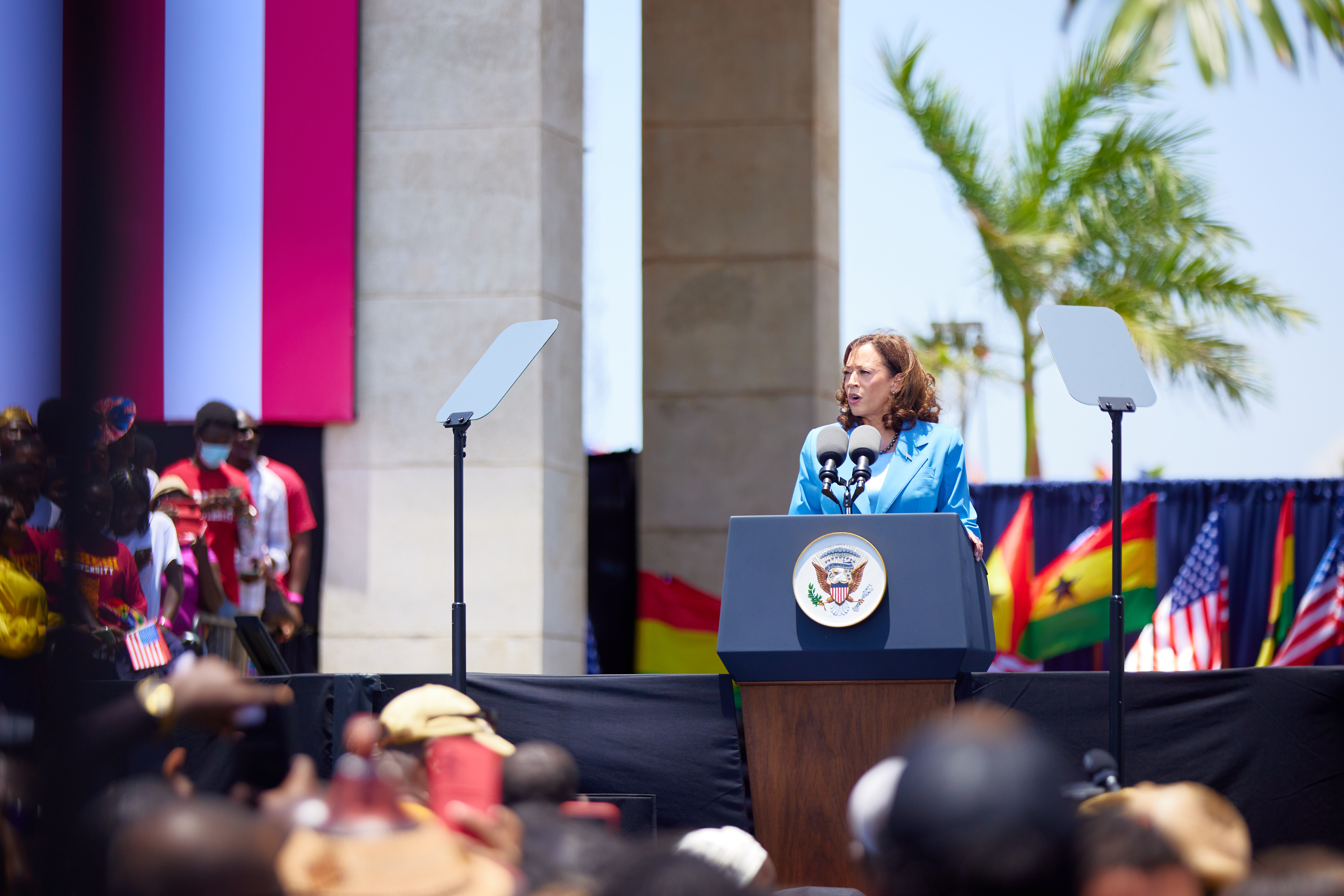 Harris speaks in Blackstar Square in Accra