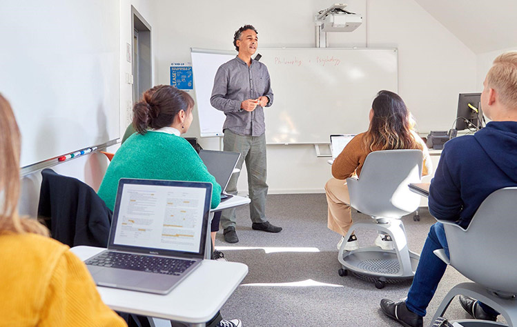 Professor speaking to a class in Vienna