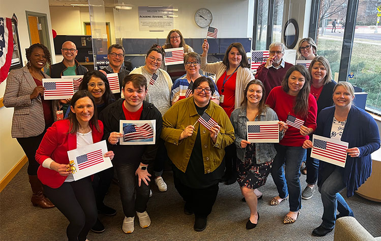 Mirkhanova pictured with the Academic Advising Center Team