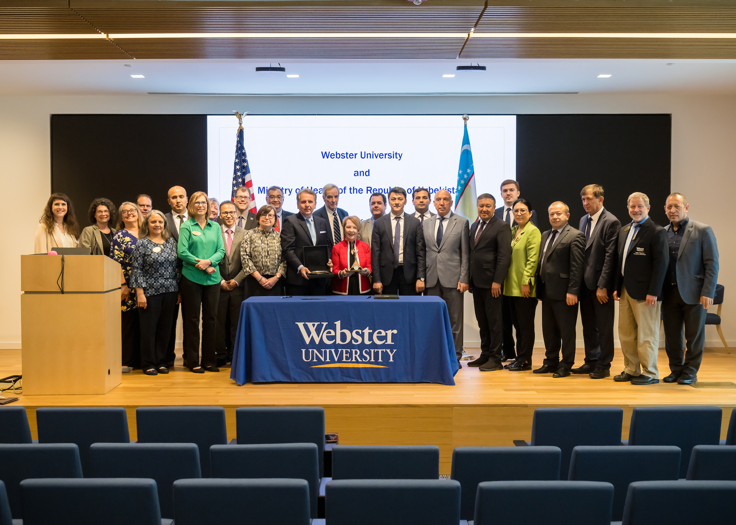 Representatives from Webster University and the Uzbekistan Ministry of Health
