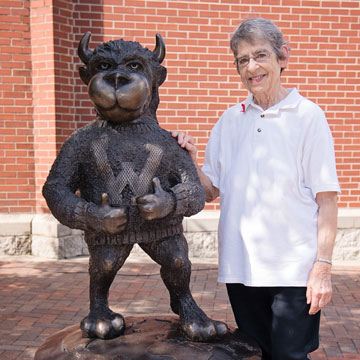 Sister Barbara Ann Barbato with the Gorlok Statue