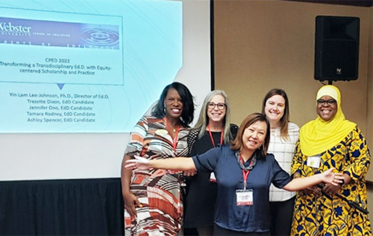Webster’s Doctoral Students (from left to right: Trezette Dixon, Jennifer Ono, Ashley Spencer, and Tamara Rodney and Ed.D. Director Lee-Johnson