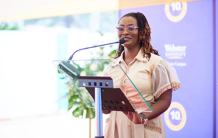 Jennifer Tchorly-Boadi serves as the alumni speaker at Webster Ghana’s final graduation ceremony.