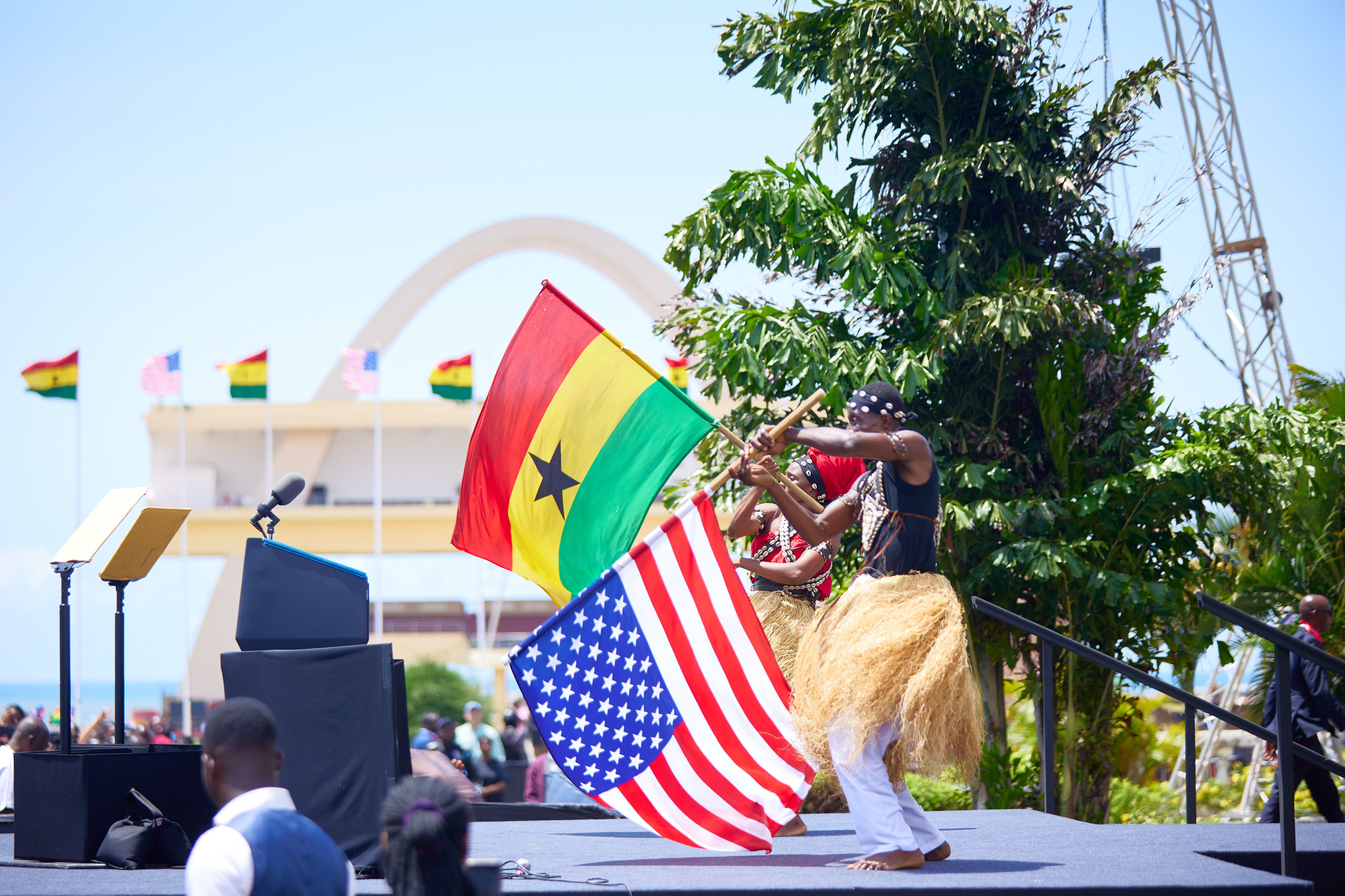 Ghana students wave country flags