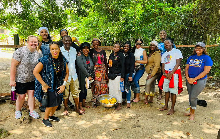 Webster Ghana and Harris Stowe students gather for a photo at the Assin Manso Ancestral Slave River.
