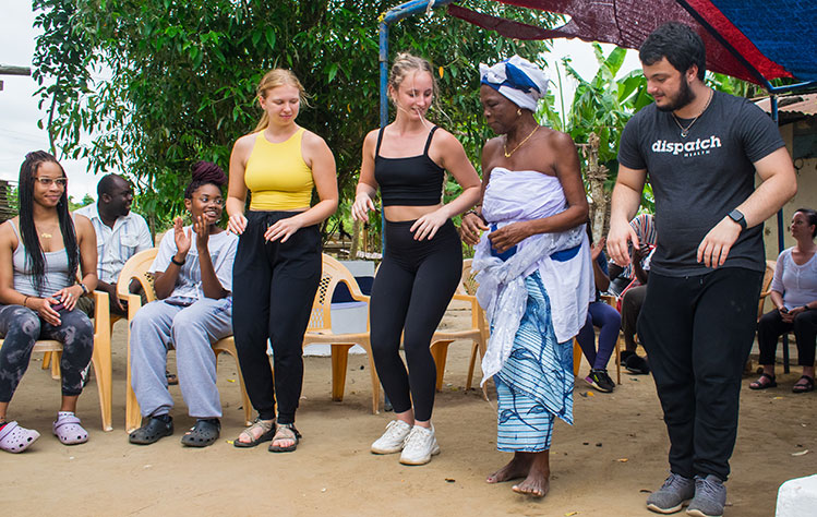 Webster students learn a traditional dance in Ghana