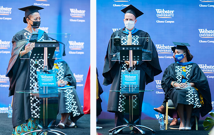 Speakers at the 2021 commencement at Webster Ghana