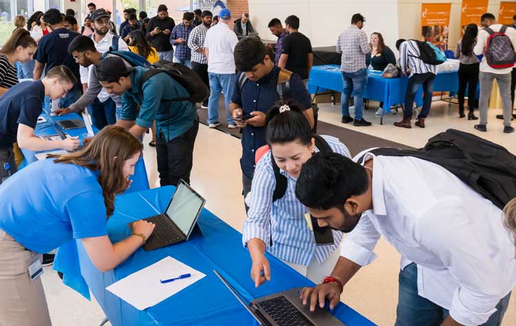 International graduate students attend an orientation session at the beginning of the 2023-2024 academic year on Webster's Main Campus in St. Louis.