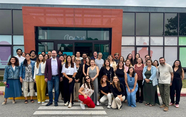 DJ Kaiser with coordinators and remote teachers for Ceibal en Inglés from Argentina, Chile, Peru, and Uruguay in Montevideo, Uruguay in May 2026