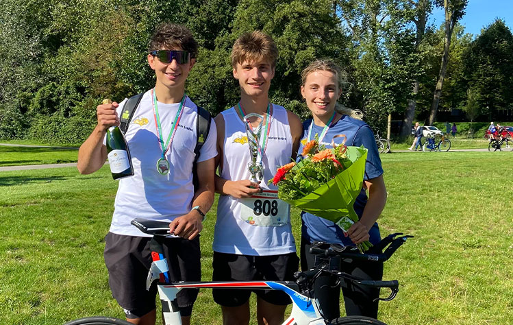 Webster University Running Club members who participated in the Alphen Triathlon: from left to right, Michel Decrock, Marin Gavca, and Zana Udo.