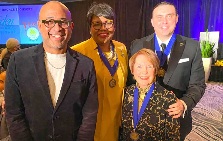 Chancellor Stroble, St. Louis Urban League CEO Michael McMillan, Dr. Latonia Collins-Smith, president of Harris-Stowe State University, and Webster University Chief Diversity Officer Vincent Flewellen. 