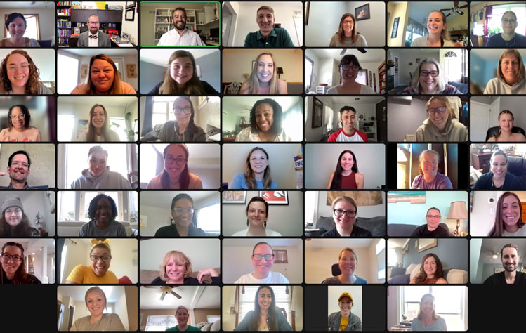 Teachers from Cohort 7, 8 and 9 along with their mentor teachers and the Webster NPD grant team meet on Zoom for the final Saturday Seminar, April 23, 2022.