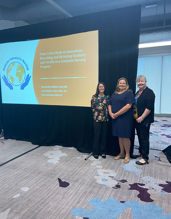 From left to right: Stephanie Dribben, Cami Weber, and Sue McFarlan at the ACEN Nursing Education Accreditation Conference.