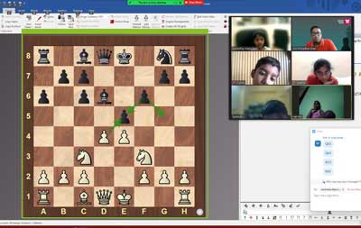 Screenshot of an online chess lesson through Chess Gaja