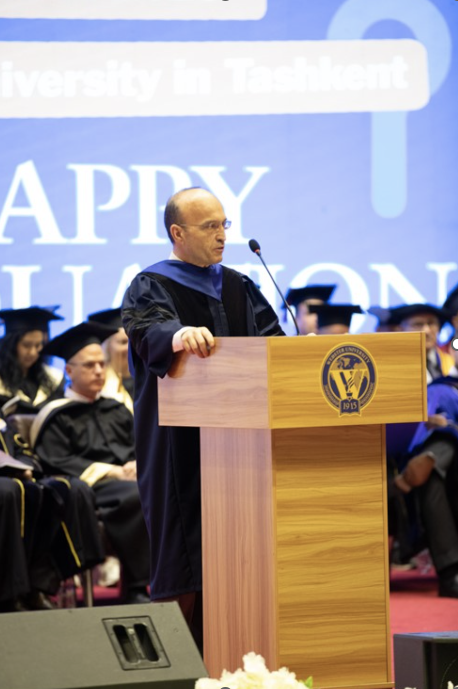 Rector Vassilis Polimenis addresses the Class of 2023.