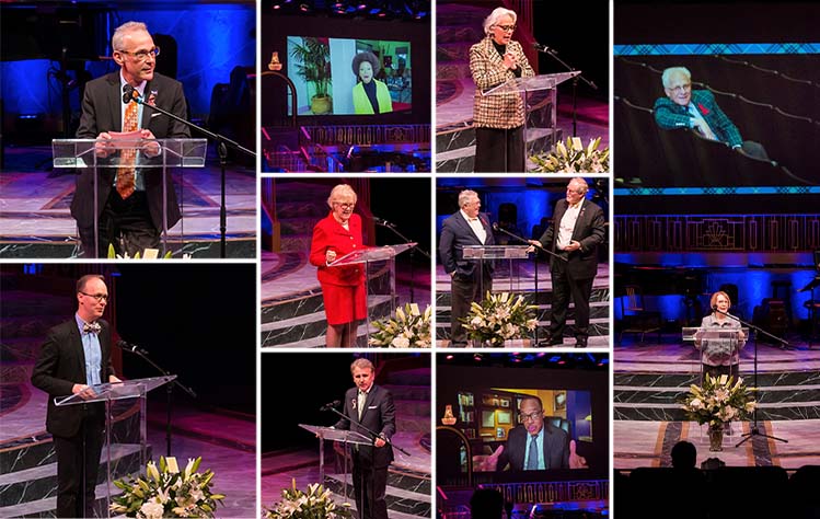 Collage of speakers who paid tribute to Sargent's legacy.
