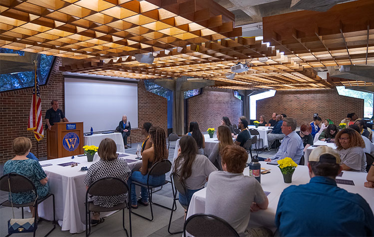 President Julian Z. Schuster speaks to TAP participants at the closing luncheon.