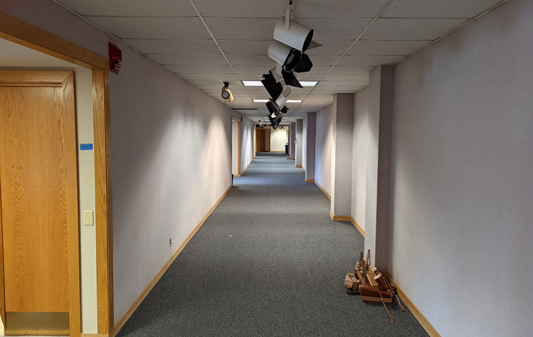 The second floor hallway on the first day of construction