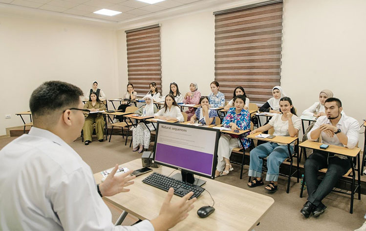 Students attend a course being taught at Webster University Tashkent.