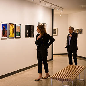 Acting Assistant Secretary Trudeau visits the Kooyumjian Gallery in the School of Communications with Dean Eric Rothenbuhler while touring the the newly renovated Sverdrup Complex. 