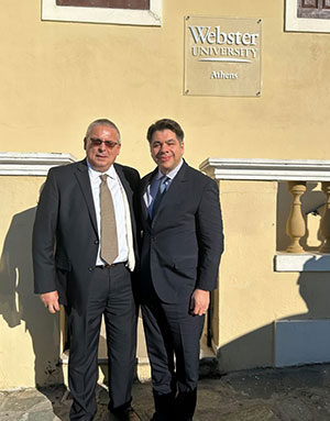 Vasilis J. Botopoulos (left) pictured with George J. Tsunis (right) outside of Webster University Athens.