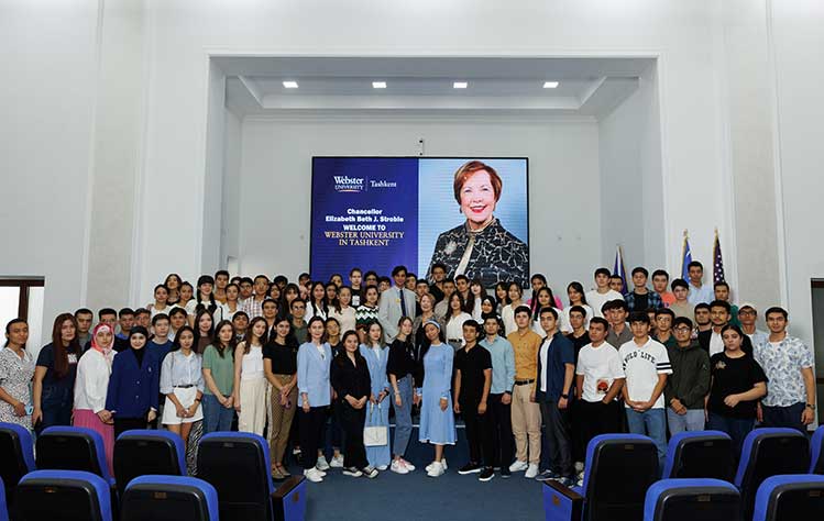 Chancellor Stroble meets with students and staff in Uzbekistan