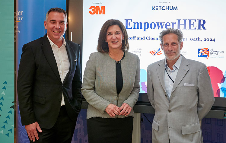 From left to right: Michael Zettel, Victoria Reggie Kennedy and Samuel Schubert at the EmpowerHer Event held at Webster Vienna Private University.