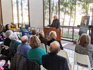 Professor Allen Larson speaks about the letters to a group of about 50 people.
