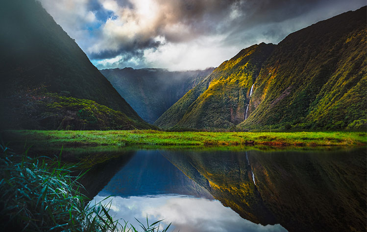 A photograph captured by Hara of Wiamanu Valley, Island of Hawaii. 